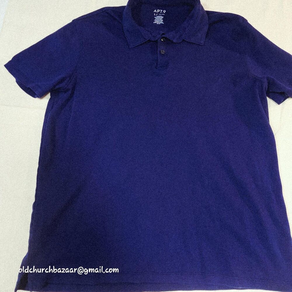 Apt.9 Polo Golf Shirt Mens Large Blue Solid 100% Cotton Knit Casual Short Sleeve